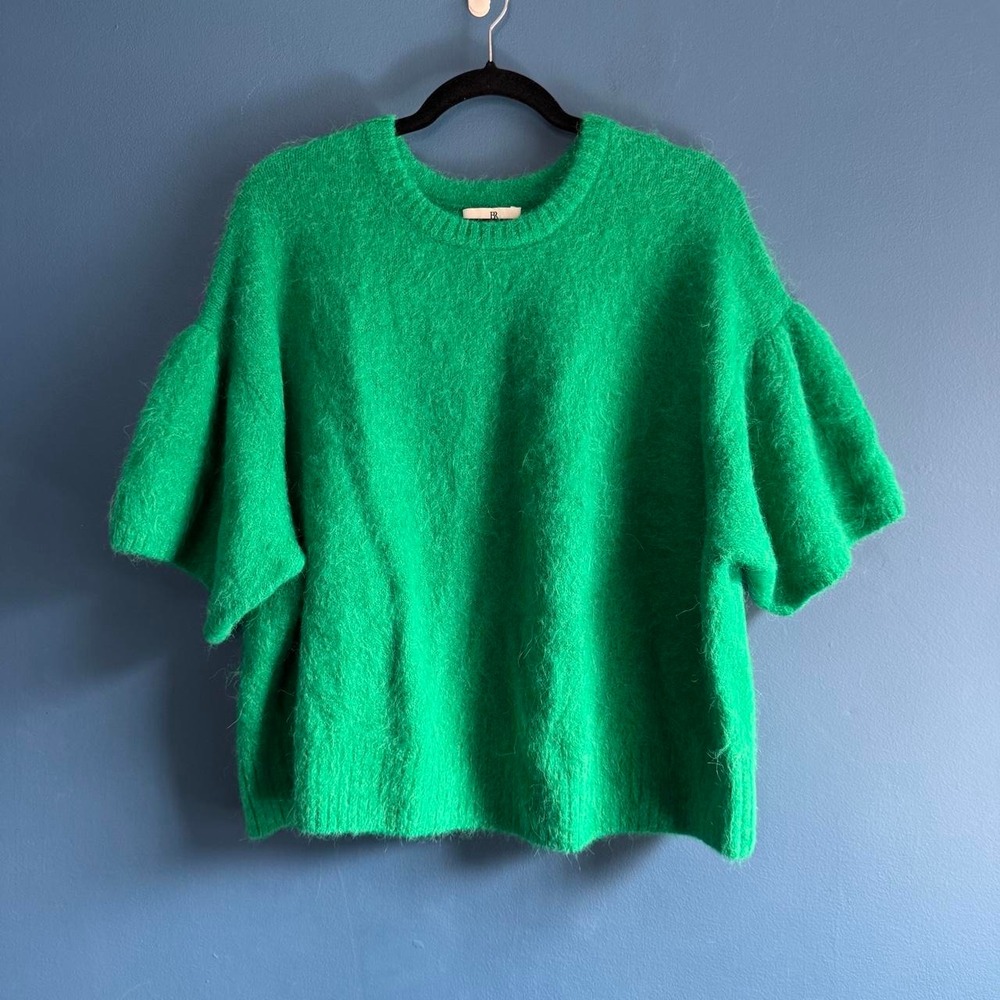 BR Green Alpaca Blend Sweater Women's Plus Size XXL Knit Short Puff Sleeve Coy